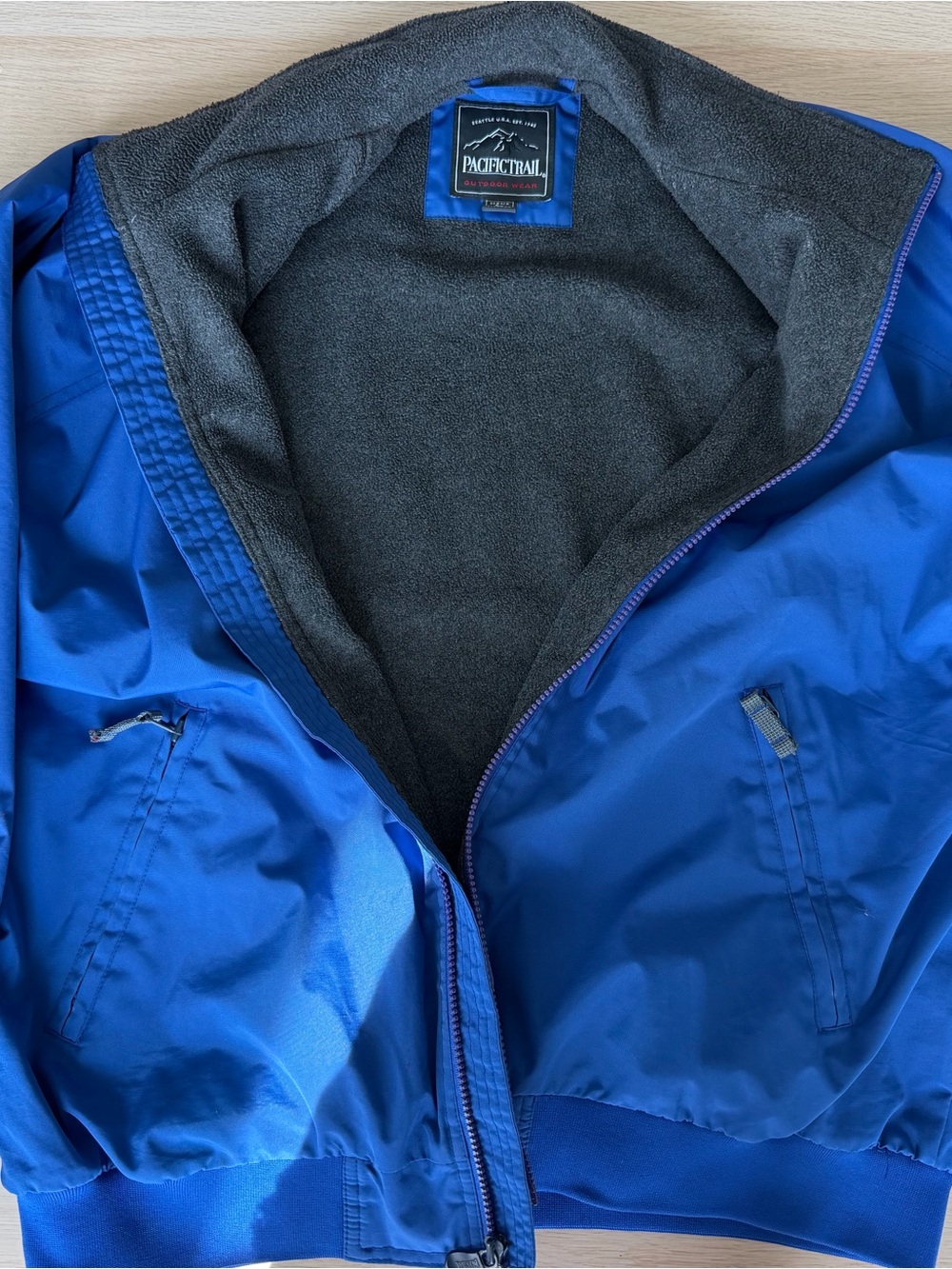 Pacific Trail Outdoor Men's L Blue Fleece-Lined Jacket Zip Bomber Windbreaker